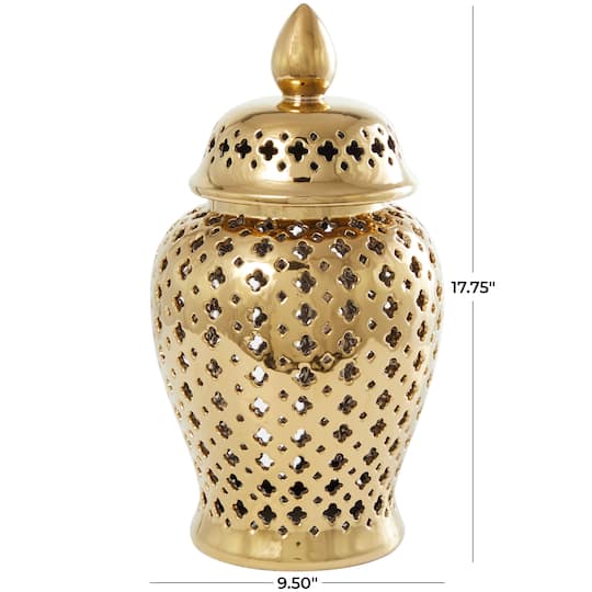 17.75" Golden Open Style Ceramic Decorative Urn